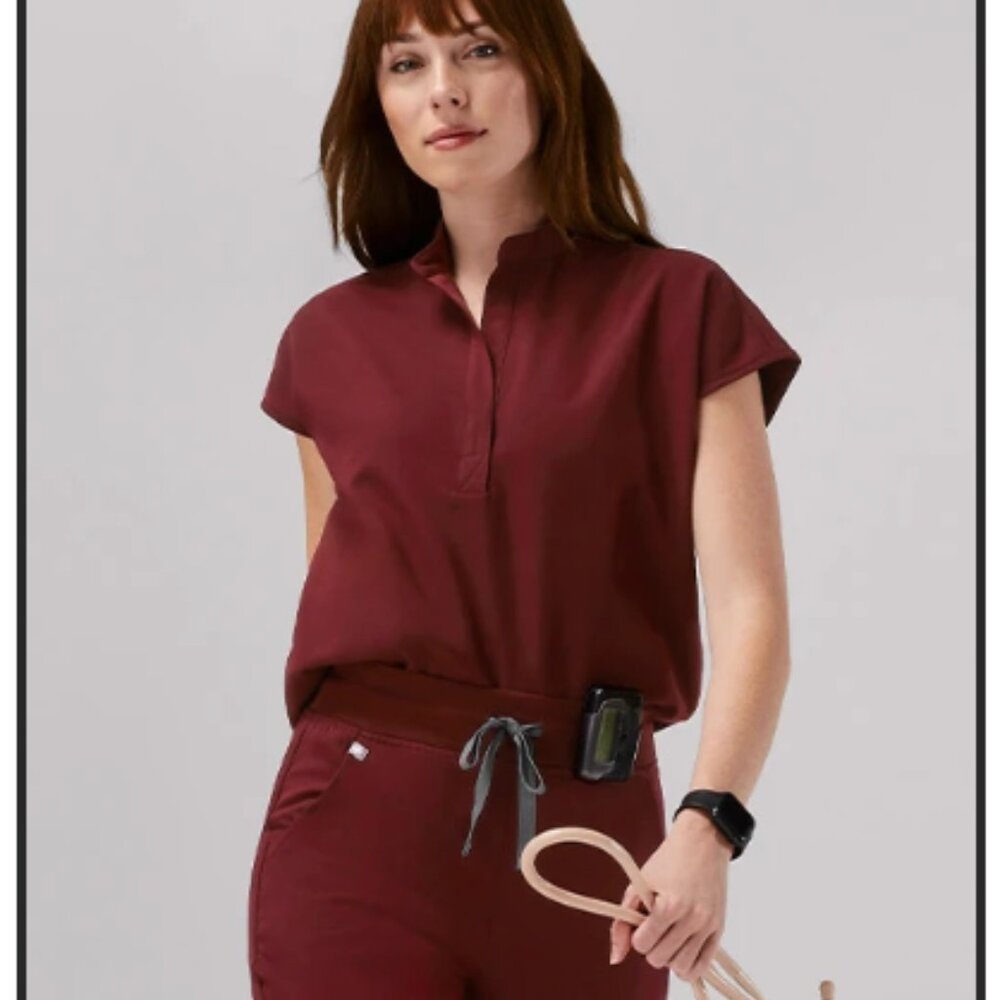 FIGS Set-Rafaela Oversized Scrub Top + Zamora Jogger Burgundy Scrub Set